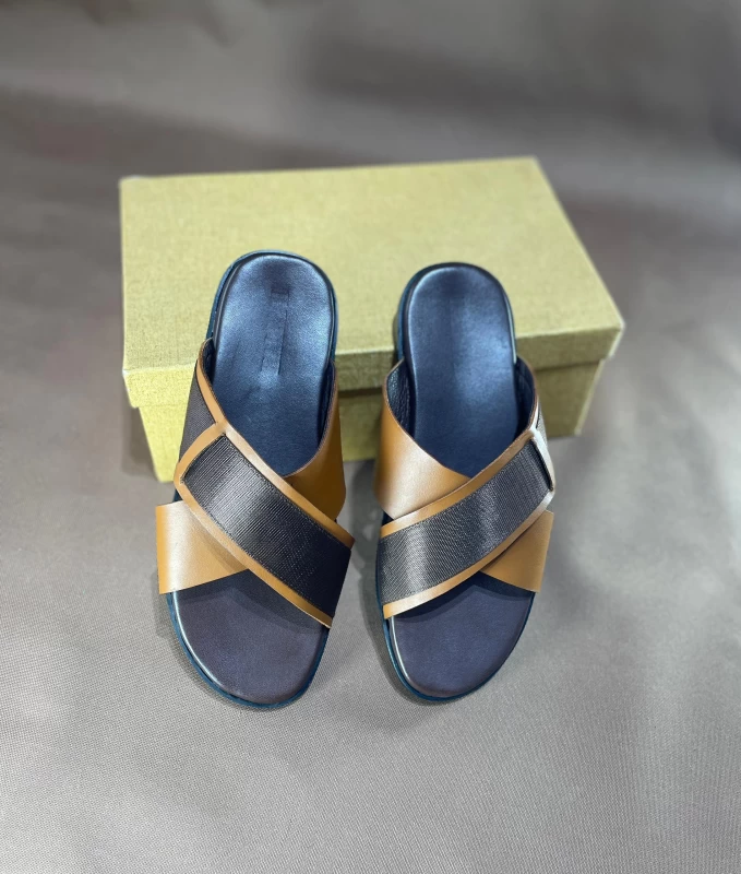 Cross Leather Slides