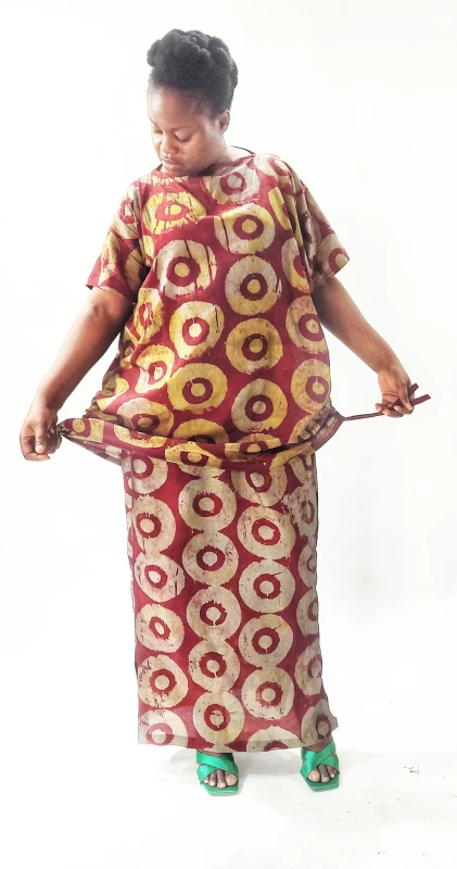 Adire Drawstring Boubou Blouse and Skirt Set