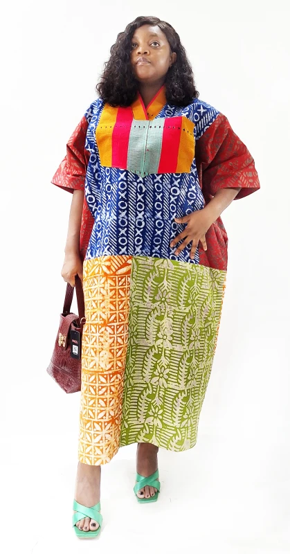 Color-Block Patchwork Adire Boubou Dress