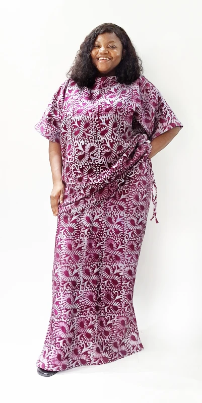 Adire Drawstring Boubou Blouse and Skirt Set