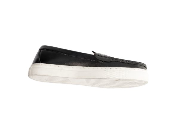 Unisex Black Leather Penny Loafers with White Sole - Image 5
